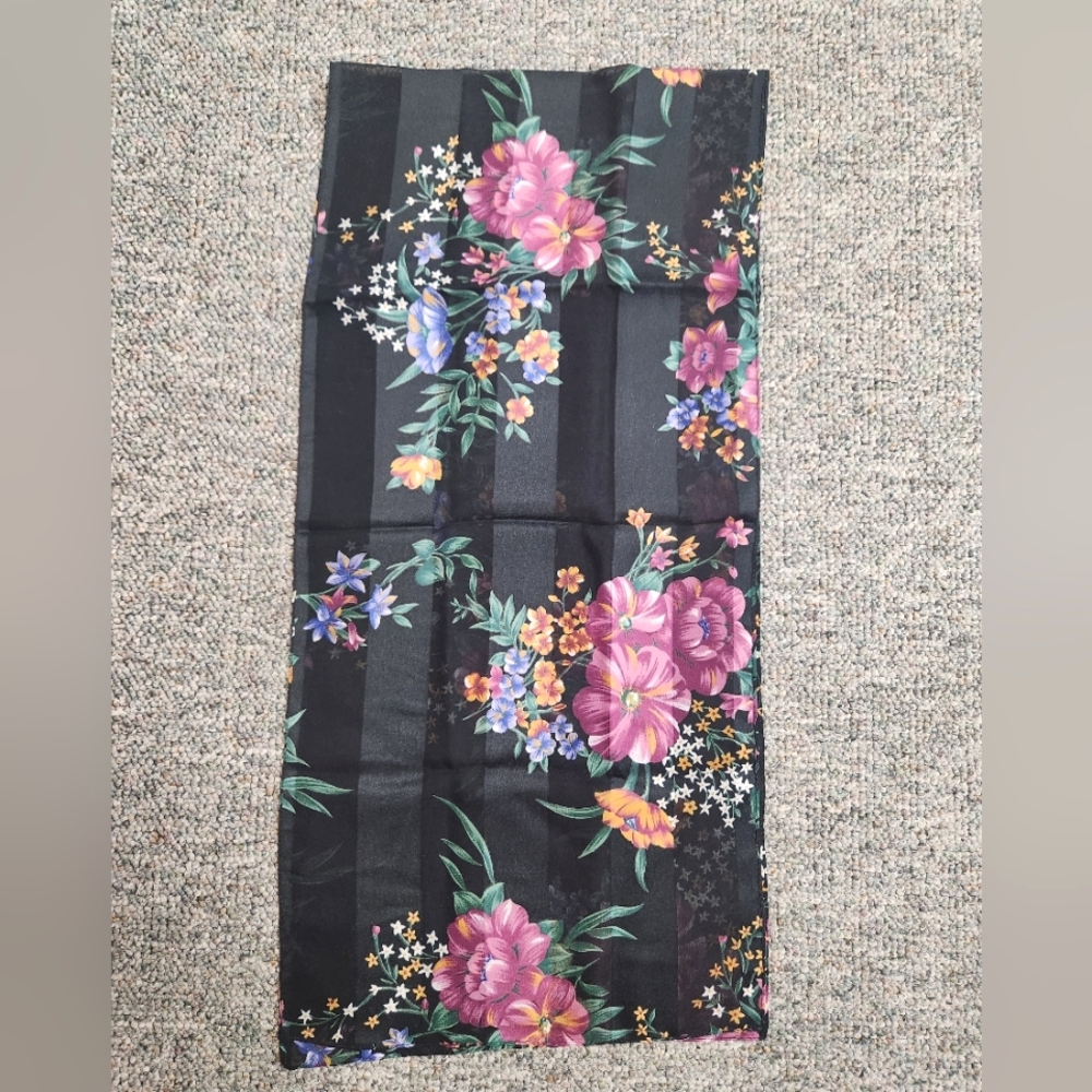 Saks Fifth Avenue Black Floral Silk Scarf